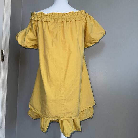 Anthropologie A’Reve Woman’s Off Shoulder Puff Sleeve Dress Sz L Yellow Boho - Picture 3 of 10